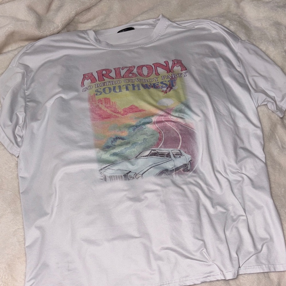 SHEIN White Graphic Tee with Multicolor Print